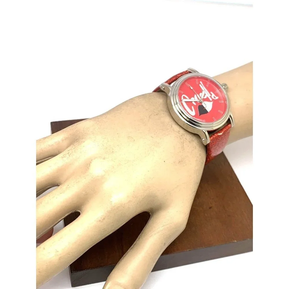 Disney Cruella Women's Watch WDS001023 Quartz Silver 38mm Red Leather Ba…